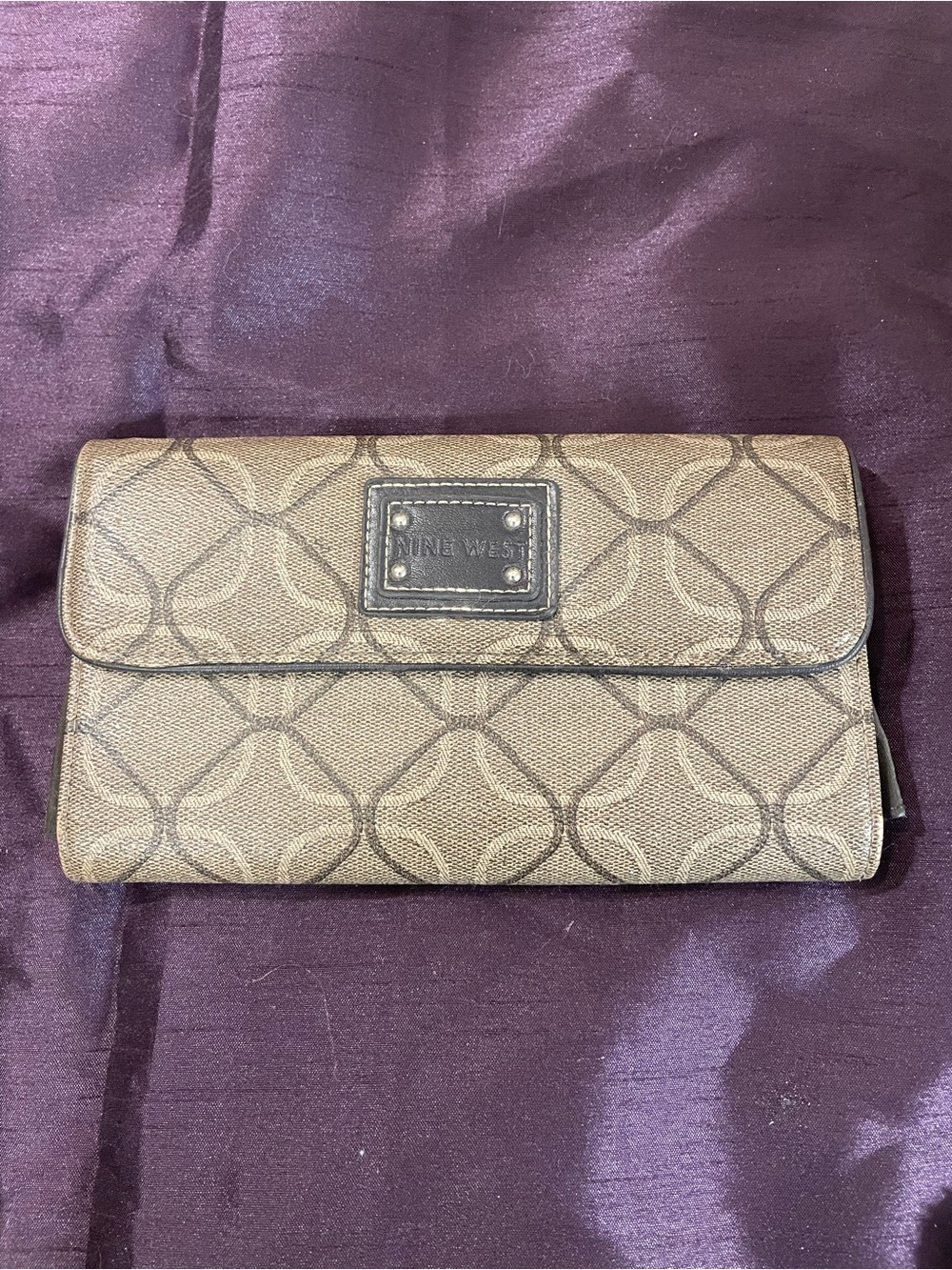 Nine West Brown Geometric Foldover Wallet